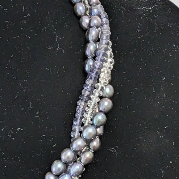 Vintage Peacock Pearl, Iolite, Crystal Necklace 925 - Picture 3 of 9